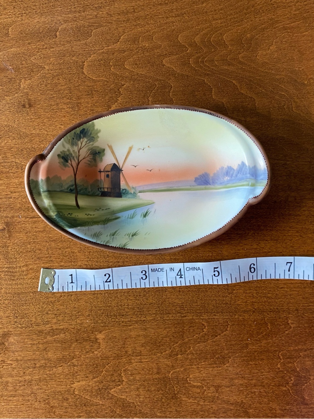Antique Hand Painted Nippon Porcelain Windmill Scenic Bon Bon Dish Japan - Picture 4 of 6